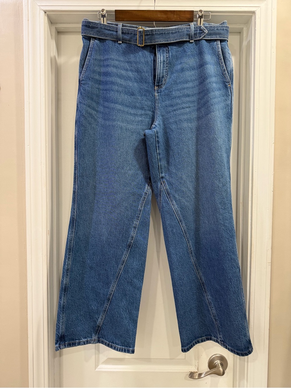 LOFT Petite Belted Slim Wide Leg Blue Jeans Size 10